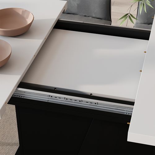 Table à Manger Extensible Fenaro, Blanc/noir, 120/160x80cm