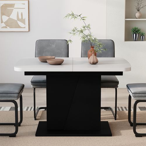 Table à Manger Extensible Fenaro, Blanc/noir, 120/160x80cm