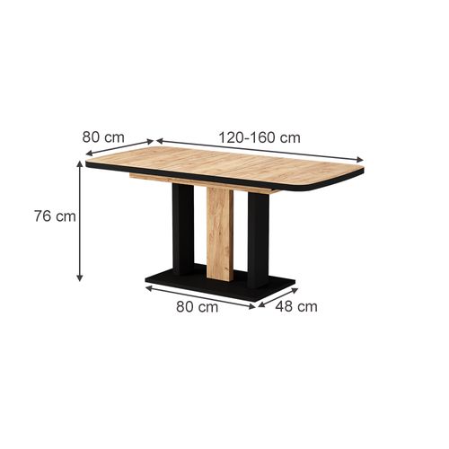 Table à Manger Extensible Fenaro, Chêne Noir/force De Lor, 120/160x80cm 2 Parties