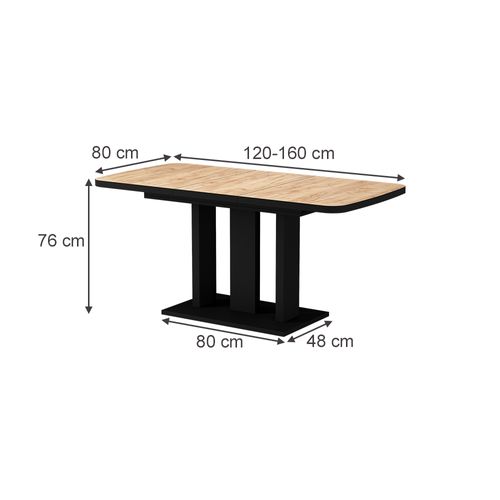 Table à Manger Extensible Fenaro, Chêne Noir/force De Lor, 120/160x80cm 2 Parties