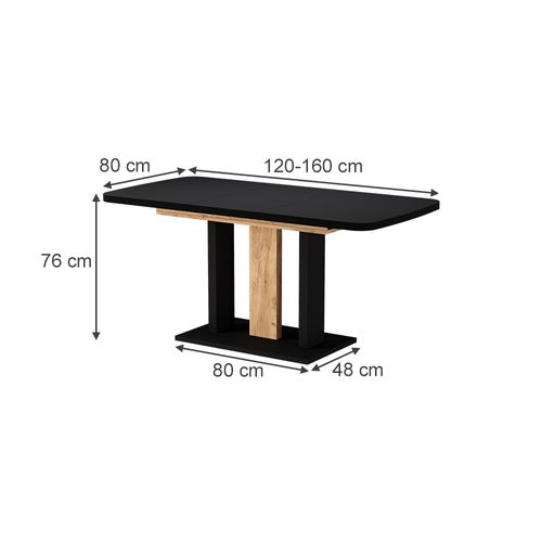 Table à Manger Extensible Fenaro, Noir, 120/160x80cm 2 Parties
