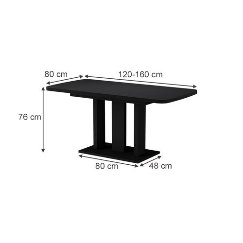 Table à Manger Extensible Fenaro, Noir, 120/160x80cm 2 Pièces