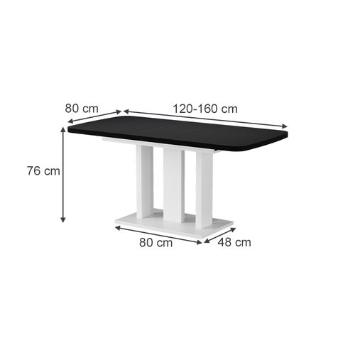 Table à Manger Extensible Fenaro, Noir/blanc, 120/160x80cm 2 Parties
