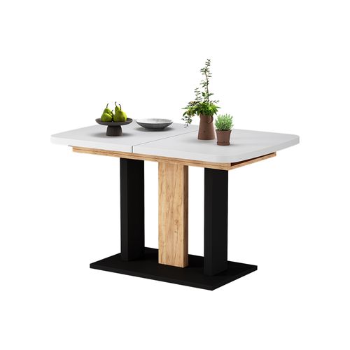 Table à Manger Extensible Fenaro, Chêne Blanc/noir/doré, 120/160x80cm 2 Pièces