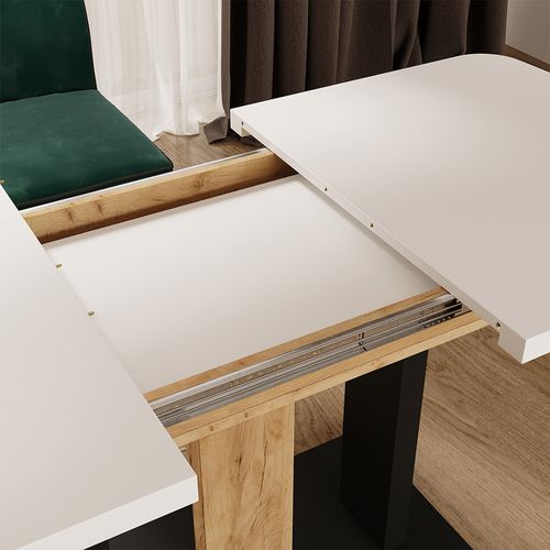Table à Manger Extensible Fenaro, Chêne Blanc/noir/doré, 120/160x80cm 2 Pièces