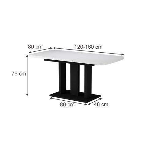 Table à Manger Extensible Fenaro, Noir/blanc, 120/160x80cm 2 Parties