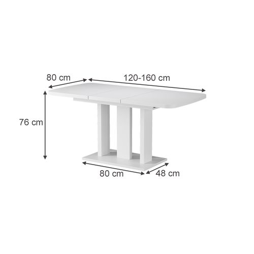 Table à Manger Extensible Fenaro, Blanc/blanc, 120/160x80cm 2 Parties