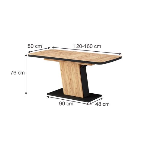 Table à Manger Extensible Fenaro, Chêne Noir/force De Lor, 120/160x80cm
