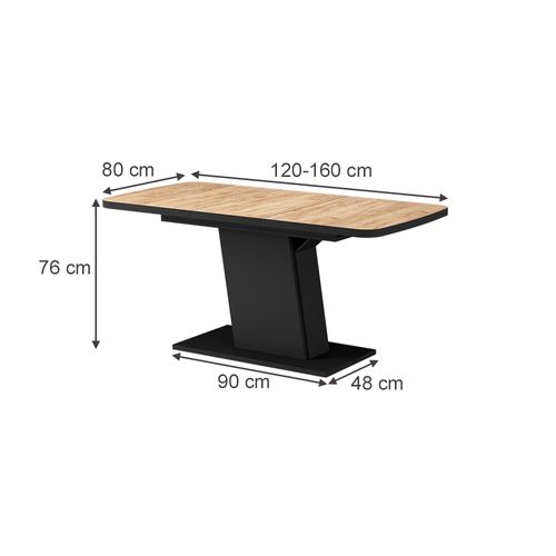 Table à Manger Extensible Fenaro, Chêne Noir/force De Lor, 120/160x80cm