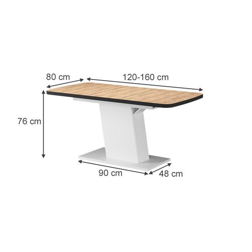 Table à Manger Extensible Fenaro, Chêne Noir/doré/blanc, 120/160x80cm