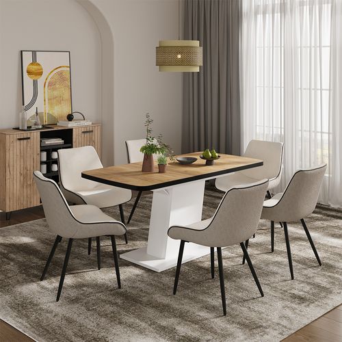 Table à Manger Extensible Fenaro, Chêne Noir/doré/blanc, 120/160x80cm