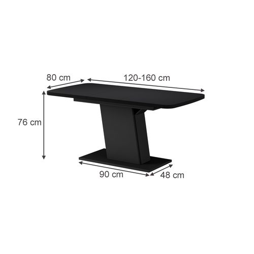 Table à Manger Extensible Fenaro, Noir, 120/160x80cm