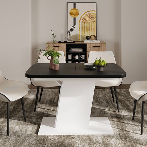 Table à Manger Extensible Fenaro, Noir/blanc, 120/160x80cm