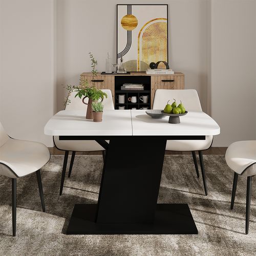 Table à Manger Extensible Fenaro, Blanc/noir, 120/160x80cm