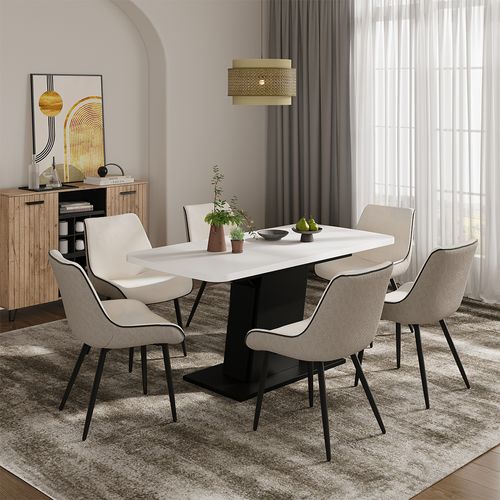 Table à Manger Extensible Fenaro, Blanc/noir, 120/160x80cm