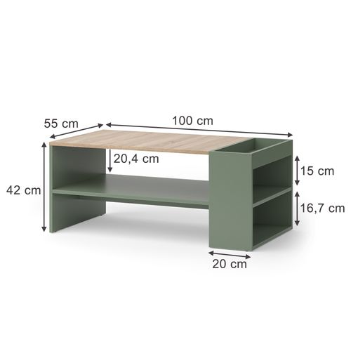 Table Basse Wido 56609 Vert 100x55cm Avec Des Étagères