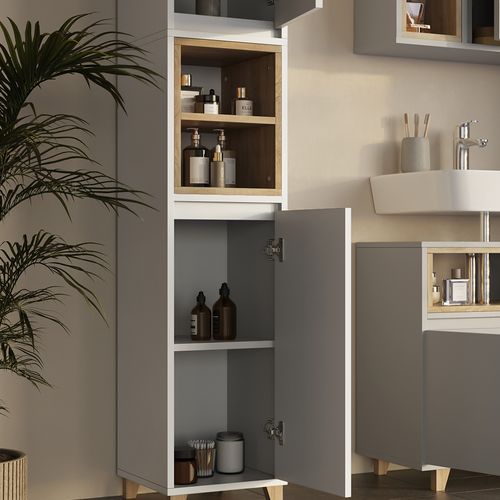 Meuble Salle De Bain Elnor 56619 Grège 30x170cm Avec 2 Portes