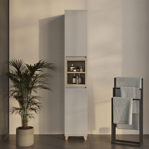 Meuble Salle De Bain Elnor 56619 Grège 30x170cm Avec 2 Portes