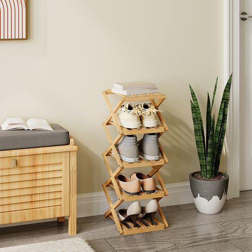 Armoire à Chaussures Ziggy 56627 Bambou 26x68.5cm Avec 5 Compartiments