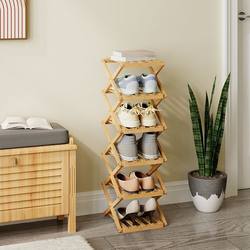 Armoire à Chaussures Ziggy 56628 Bambou 26x83.5cm Avec 6 Compartiments