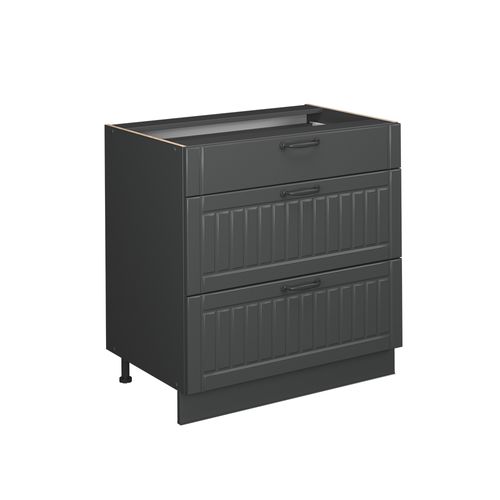 Meuble Cuisine Fame-line 56684 Gris Foncé 80cm Avec 3 Tiroirs, Pt Marbre