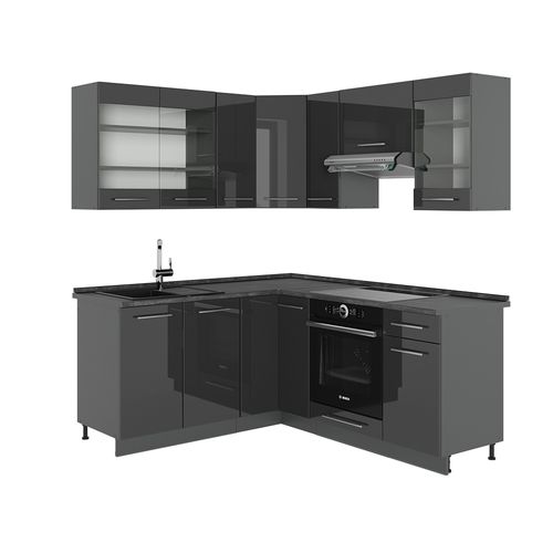 Cuisine En Angle Fame-line 56688 Anthracite Haute Brillance 190x46cm Sans Pt