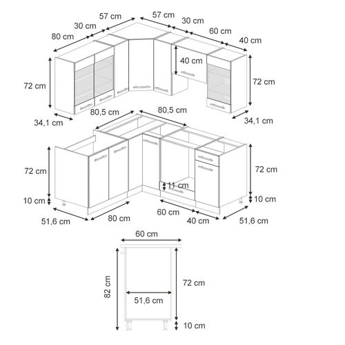 Cuisine En Angle Fame-line 56689 Blanc Campagne 190x60cm , Pt Chêne