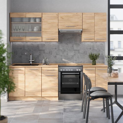 Cuisine Fame-line 56696 Chêne De Force Doré 240cm Sans Pt