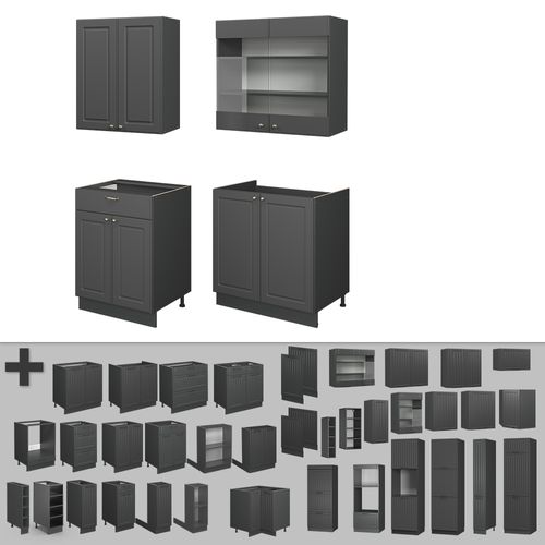 Cuisine Fame-line 56701 Anthrazit-gold Landhaus 140cm , Pt Marbre