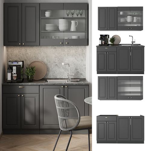 Cuisine Fame-line 56701 Anthrazit-gold Landhaus 140cm , Pt Marbre