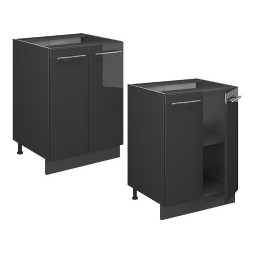 Meuble Bas De Cuisine Fame-line 56702 Anthracite Haute Brillance 60cm Sans Pt