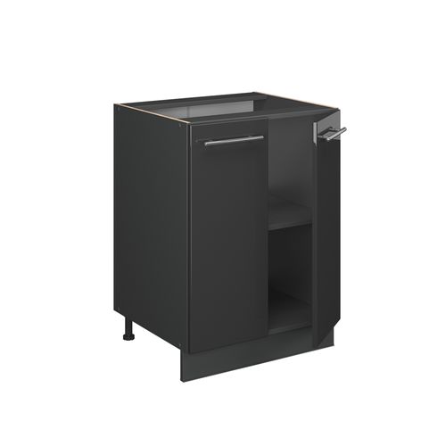 Meuble Bas De Cuisine Fame-line 56702 Anthracite Haute Brillance 60cm Sans Pt