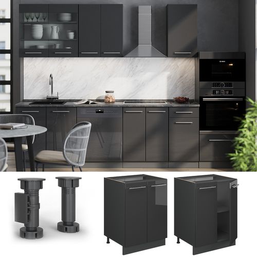 Meuble Bas De Cuisine Fame-line 56702 Anthracite Haute Brillance 60cm Sans Pt