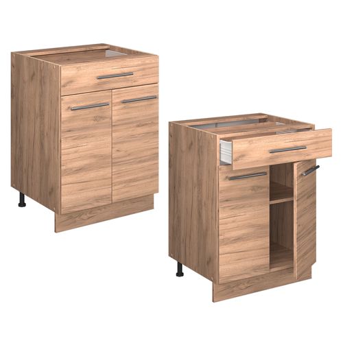 Meuble Cuisine Fame-line 56712 Chêne De Force Doré 60cm Avec Tiroir, Pt Chêne