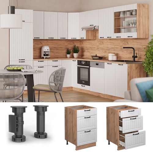 Meuble Cuisine Fame-line 56716 Blanc Campagne 50cm , Pt Chêne