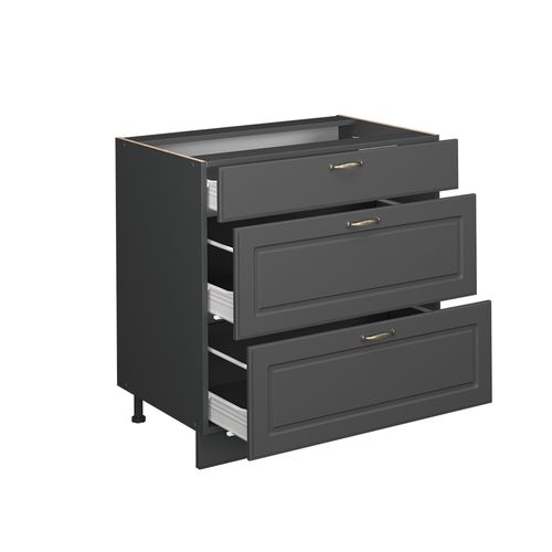 Meuble Cuisine Fame-line 56720 Anthrazit-gold Landhaus 80cm Avec 3 Tiroirs, Pt Marbre