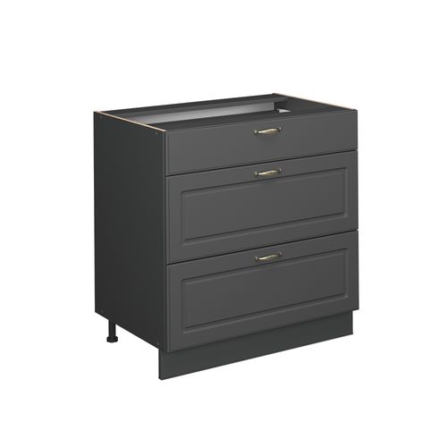 Meuble Cuisine Fame-line 56720 Anthrazit-gold Landhaus 80cm Avec 3 Tiroirs, Pt Marbre