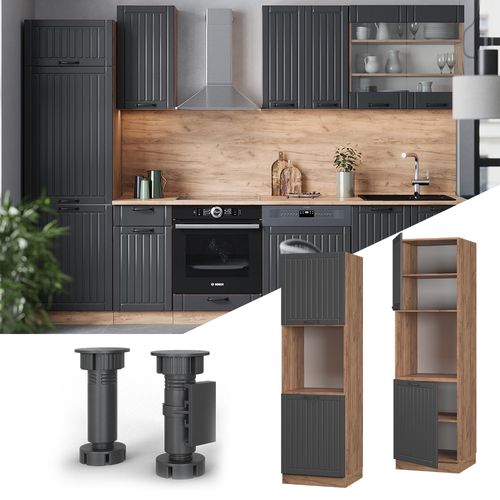 Meuble Pour Four Fame-line 56721 Gris Foncé 60cm Ouvert