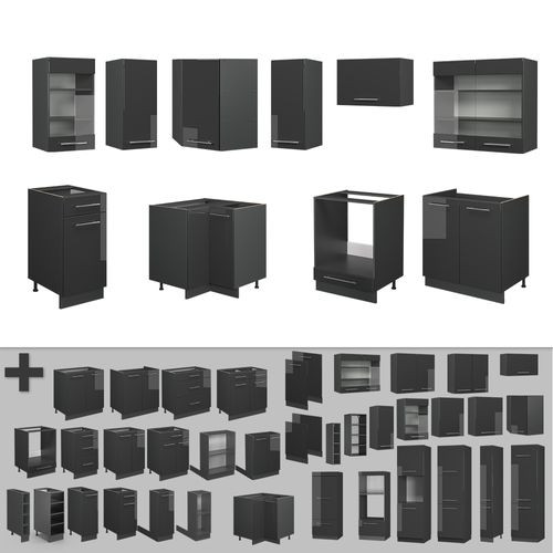 Cuisine En Angle Fame-line 56725 Anthracite Haute Brillance 190x60cm , Pt Anthracite