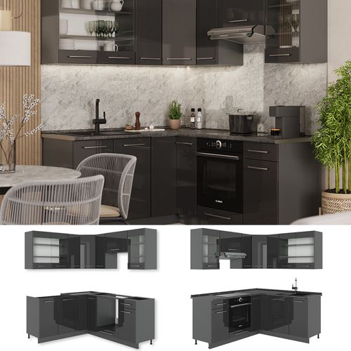 Cuisine En Angle Fame-line 56725 Anthracite Haute Brillance 190x60cm , Pt Anthracite