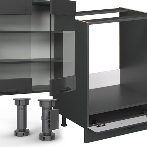 Cuisine En Angle Fame-line 56726 Gris Foncé 347x46cm Sans Pt