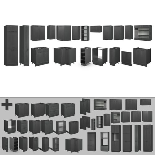 Cuisine En Angle Fame-line 56726 Gris Foncé 347x46cm Sans Pt