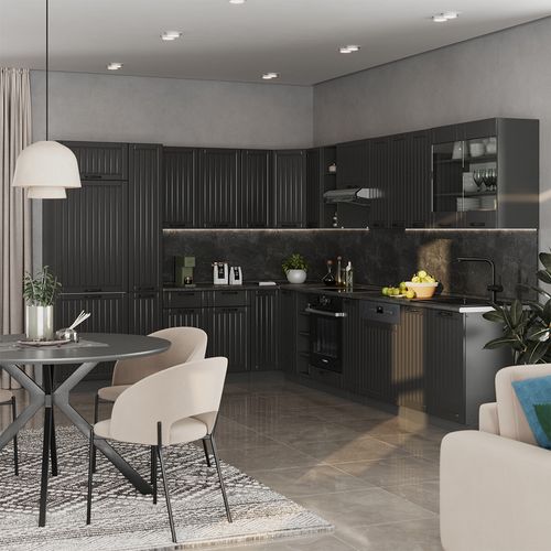 Cuisine En Angle Fame-line 56726 Gris Foncé 347x46cm Sans Pt