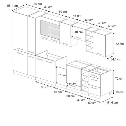 Cuisine Fame-line 56731 Anthracite Haute Brillance 355cm Sans Pt