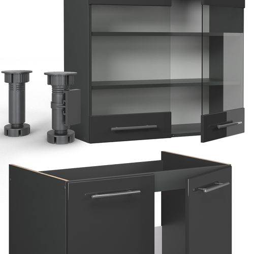 Cuisine Fame-line 56732 Anthracite Haute Brillance 240cm , Pt Marbre