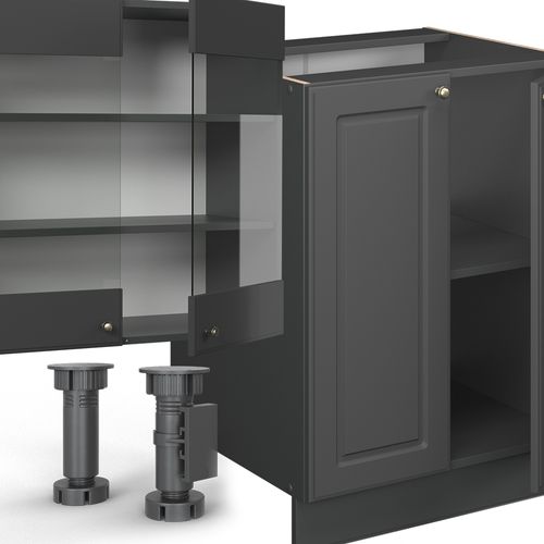 Cuisine Fame-line 56736 Anthrazit-gold Landhaus 300cm Avec Armoire Haute, Pt Anthracite