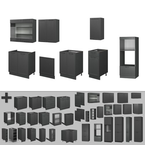 Cuisine Fame-line 56737 Gris Foncé 300cm Avec Armoire Haute, Pt Chêne