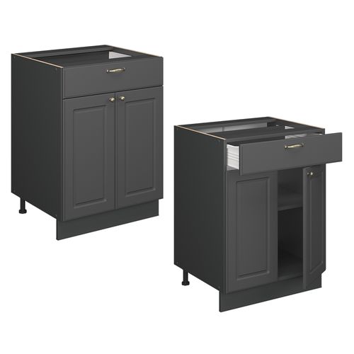 Meuble Cuisine Fame-line 56741 Anthrazit-gold Landhaus 60cm Avec Tiroir, Pt Chêne