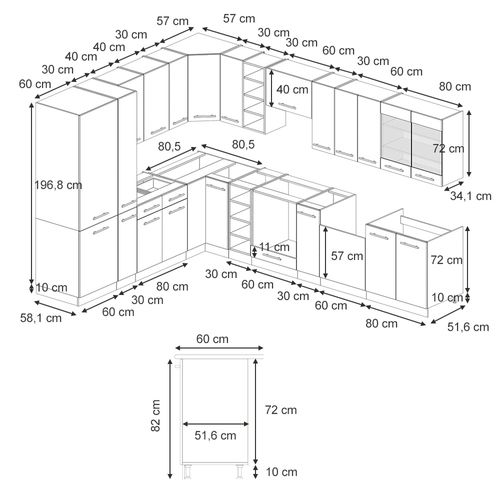 Cuisine En Angle Fame-line 56765 Gris Foncé 347x60cm , Pt Anthracite