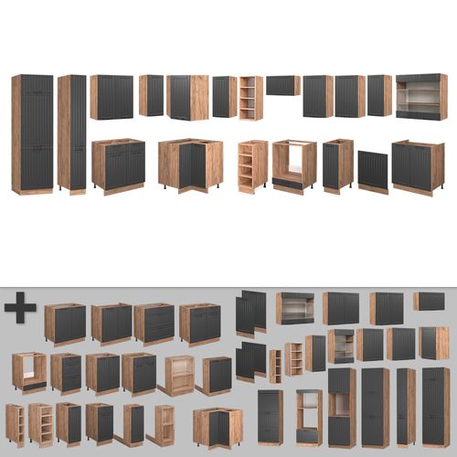 Cuisine En Angle Fame-line 56765 Gris Foncé 347x60cm , Pt Anthracite